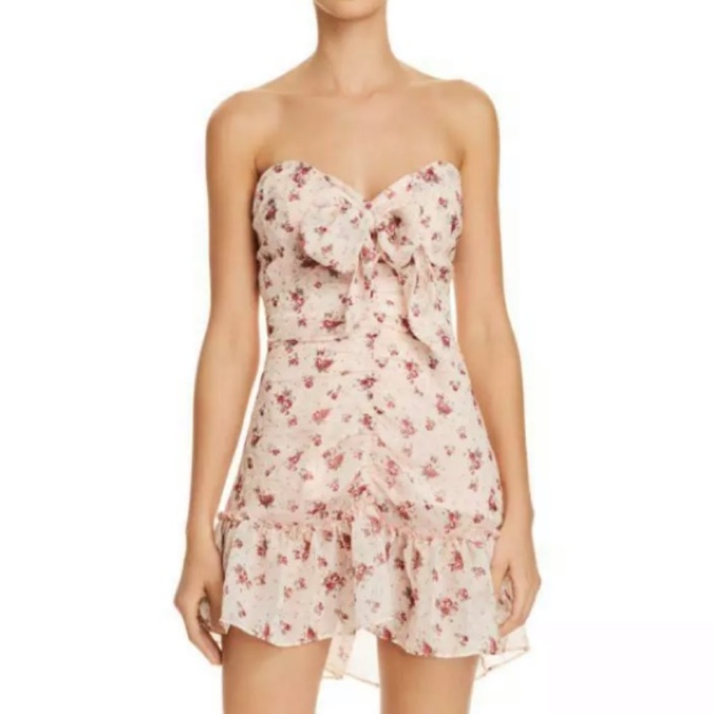 The East Order Blush Ruched Floral Lila Mini Dress